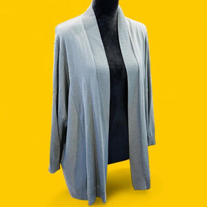 Preppy Luxury Minimalist Oversized Gray Open Silk Cotton Cardigan Small